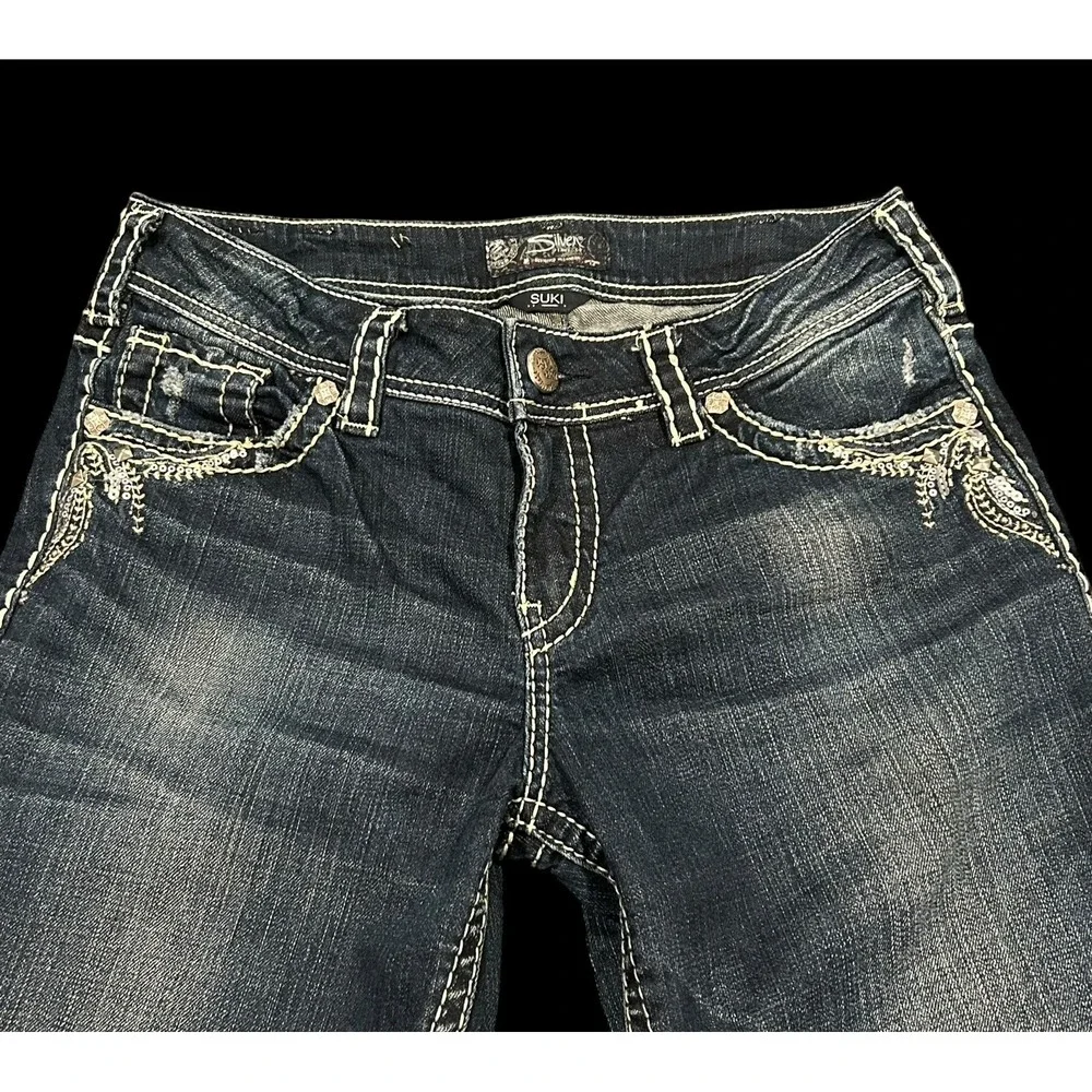 Silver Suki Bootcut Jeans Womens 30x32 Blue Stretch Dark Wash Stitched Denim - Picture 4 of 14